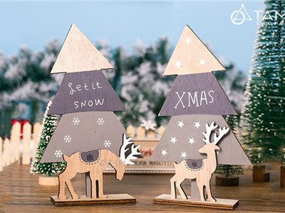 Cây thông Noel gỗ nhỏ màu xám 3 tầng tuần lộc XMAS-TREE-10